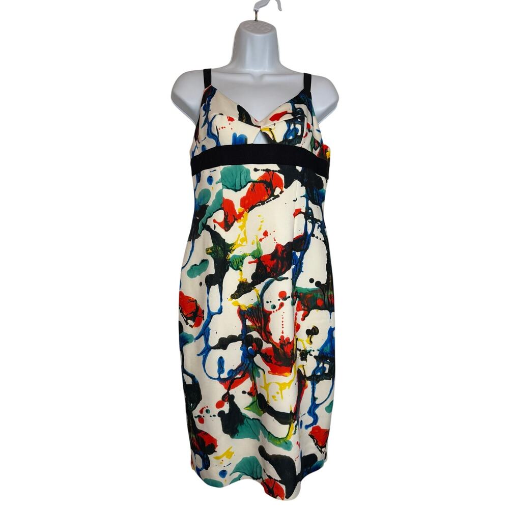 Milly Splash Paint Dress Black Red Green Yellow SIZE 10 Sleeveless Modern Chic